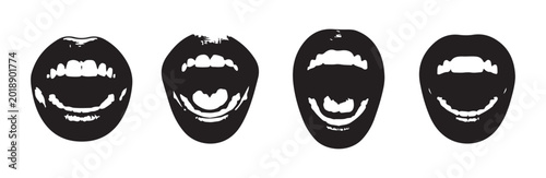 Tableau sur toile Set of four different black female mouth expressions vector.