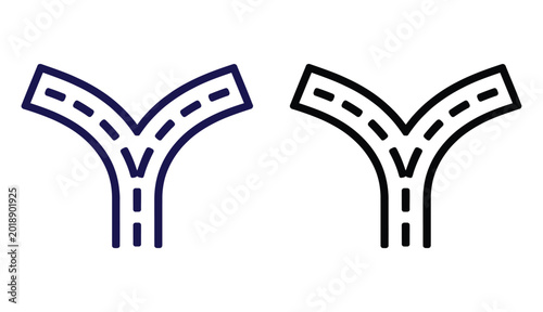 Road split fork icon set representing decision making and directional choice