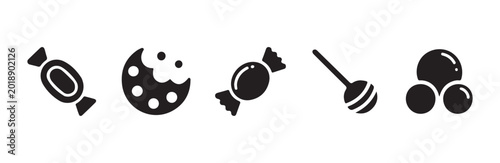 Candy icons set black illustration isolated.