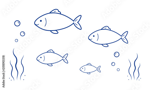 Cute Minimal Fish Outline Set Vector Illustration 