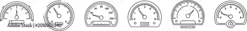 Analog Speedometer And Gauge Dashboard Icons Set, Retro Meter And Dial Instrument Collection, vector illustration