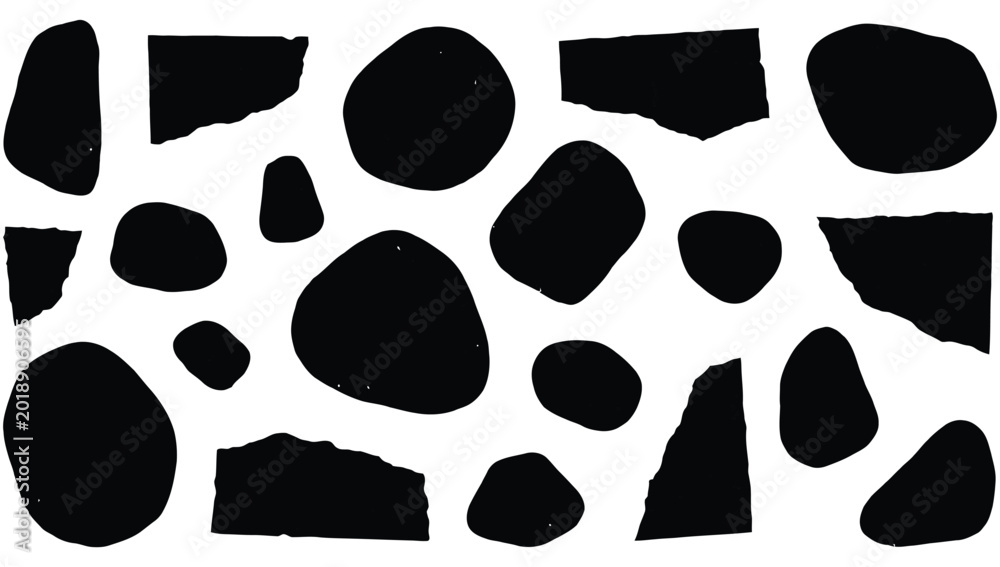 Fototapeta premium Abstract Shapes Collection Black and White Isolated Organic Forms Scattered Irregular Objects Grouping Minimalist Geometric Elements