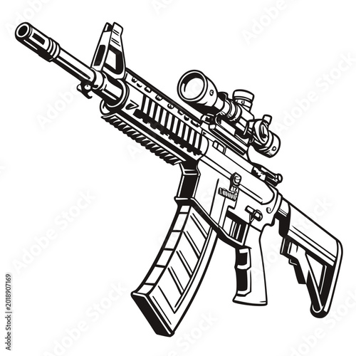 Foto Black and white tactical assault rifle illustration with tactical, military