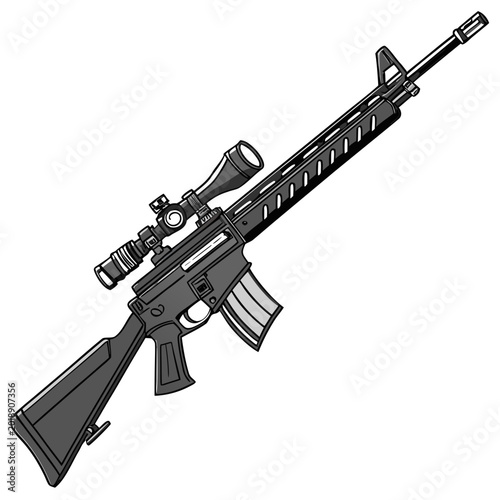 Photos Modern assault rifle with optical sight and iron sights graphic, tactical
