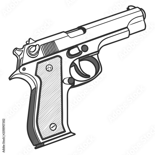 Obraz na płótnie Detailed graphic illustration of a modern semi-automatic handgun with automatic