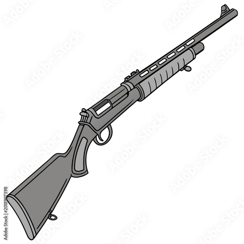 Vászonkép Illustration of a classic pump-action shotgun with long gun, hunting season