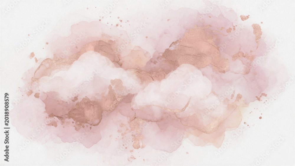 Fototapeta premium Soft pink and beige watercolor washes forming cloud shapes