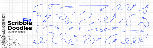 Canvastavla Blue pen arrows set on paper background