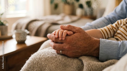 A heartwarming close-up of a father gently holding his child's hand indoors, symbolizing love, care, and the precious bond celebrated on Father's day
