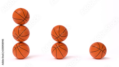 Foto Isolated orange basketballs are stacked in descending vertical columns