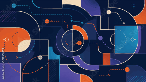 Abstract futuristic sports background with geometric shapes, dynamic motion elements, and modern colorful vector design