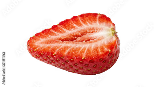 Schilderij op canvas Halved strawberry with seeds close up on transparent background