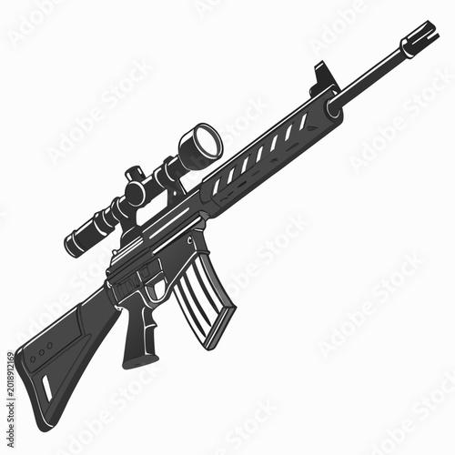 Cuadro en lienzo Tactical semi automatic rifle with precision scope illustration, tactical