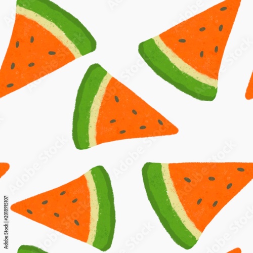 Watermelon Pencil Pattern. Hand Drawn Summer Fruit Illustration