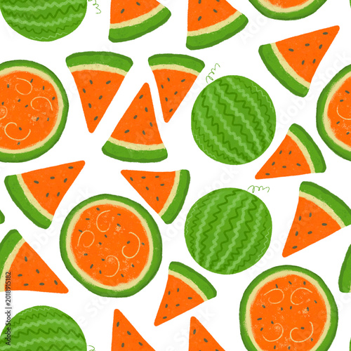 Watermelon Pencil Pattern. Hand Drawn Summer Fruit Illustration