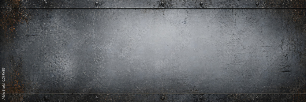Fototapeta premium Industrial Metal Plate Texture with Rivets and Grunge Surface