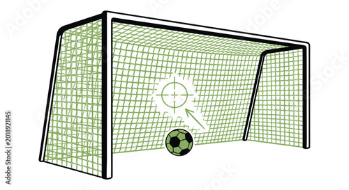 Tableau sur toile Soccer goal vector illustration with ball and target icon, green football net gr
