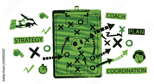 Fotografía Soccer strategy clipboard illustration, football game plan with tactical arrows