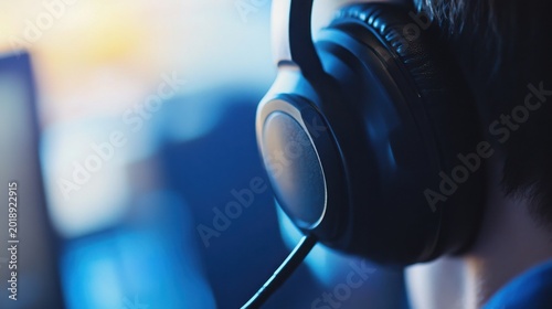 Close-up of person wearing black headset