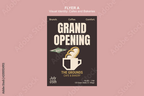 Retro Cafe and Bakery Grand Opening Flyer Template with Minimal Vintage Branding Design