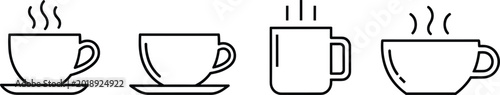 Fotografi Coffee cup and mug outline icon set, hot beverage steaming cups collection, mini