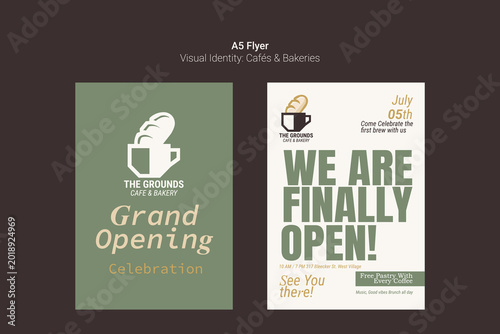 Set of café and bakery flyer templates for grand opening celebration
