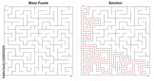 Foto Maze Puzzle with Solution - Medium Difficulty Labyrinth Activity Sheet