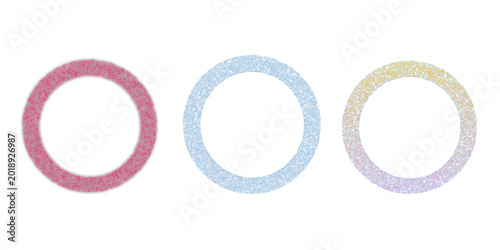 Three colorful textured rings in pink blue and yellow pastel gradients on a white background