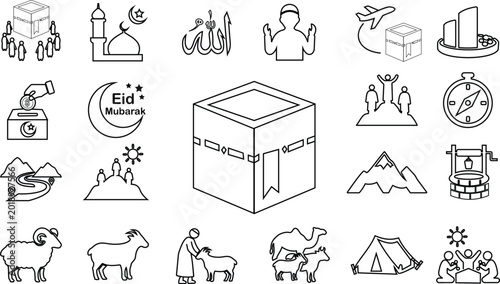 Fotografía Hajj and Eid ul Adha Islamic icon set Muslim pilgrimage and sacrifice festival v