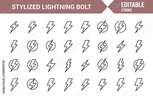 Lightning Energy Outline Icons for App Web Logo and Infographic Design