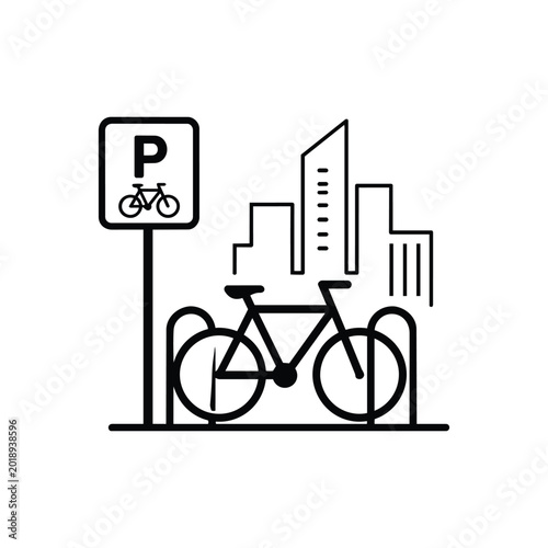 Green city bike parking icon with green city bike parking for bicycle friendly transport black and white vector