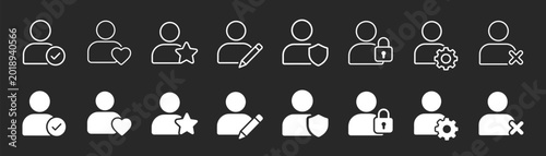 Foto User profile avatar account icon set with editable outline people search and bus