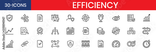 Best Practices for Efficiency and Process Excellence Line Icon Set