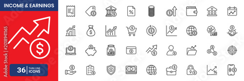 Business Income and Revenue Streams Thin Line Icon Set