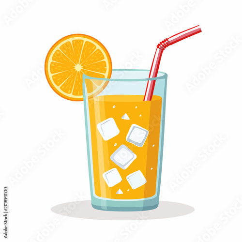 Refreshing Orange Juice with Ice and Orange Slice