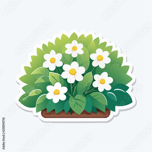 Stylized Bush with White Flowers in a Pot