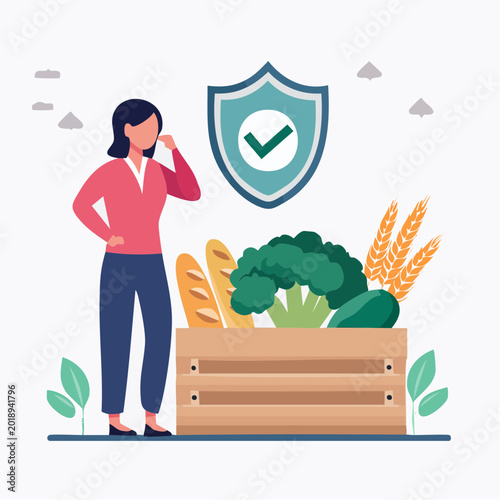 Woman Considering Healthy Food Options Under a Shield of Protection
