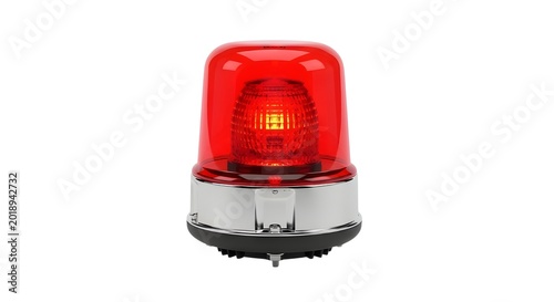Red emergency light beacon on isolated white background for warning signals