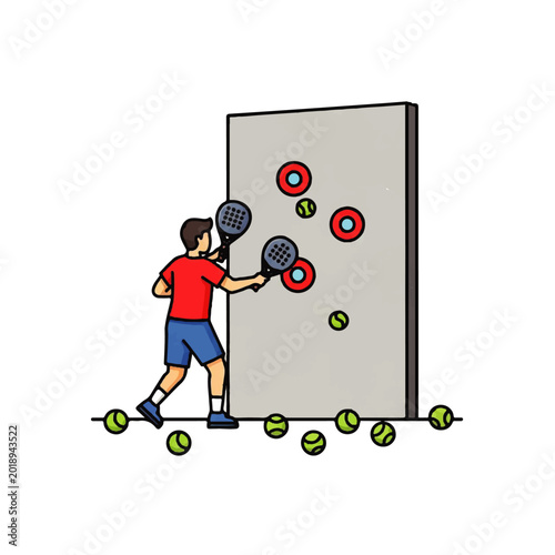 Man Practicing Padel Tennis Against Training Wall
