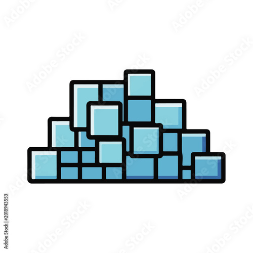 Stack of frozen blue ice cubes in pixel art style