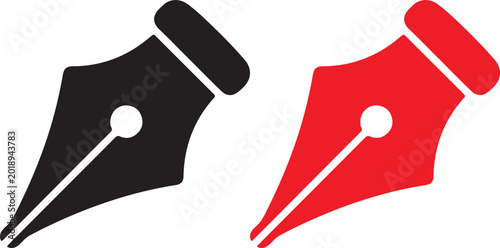 Photos Black and red fountain pen nib side by side writing