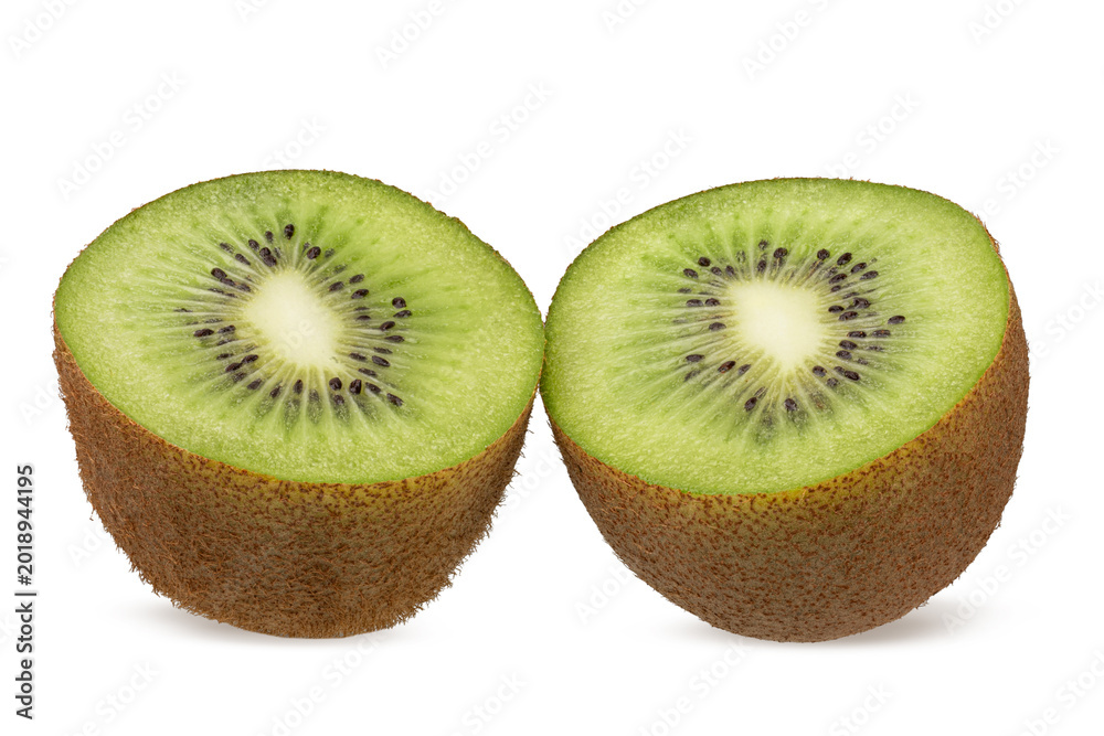 Fototapeta premium Fresh Kiwi Fruit Cut in Half Isolated on White Background