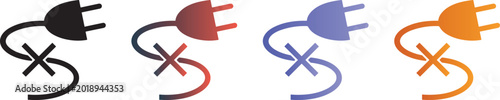 Photos Set of colorful electric plug icons with cross symbol representing power disconnection, electrical error, and unplugged status