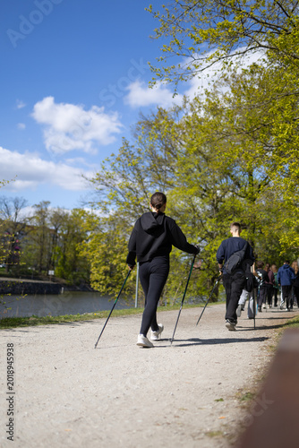 nordic walking in the city park