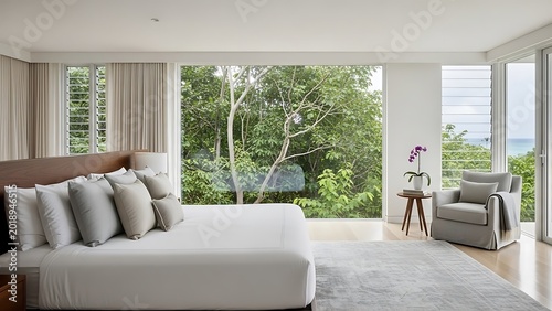Bedroom with chair and garden view