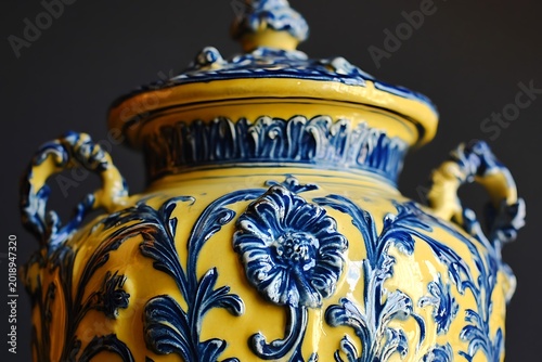 glazing ceramic faience with blue and yellow French