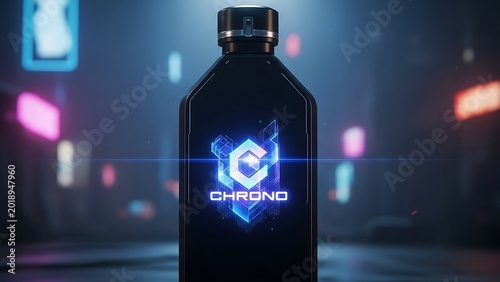 Chrono bottle glowing logo night