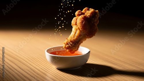 Fried chicken leg, dipping, sauce