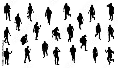 Obraz na płótnie Top view people silhouettes walking and sitting in urban activities | Overhead p
