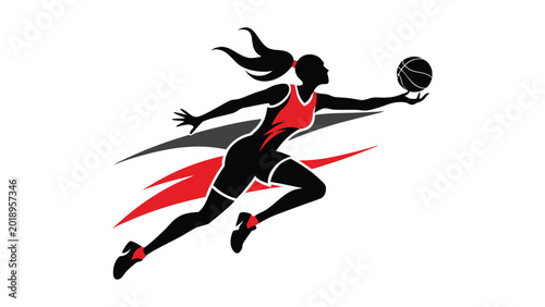 Konstfotografi Female basketball player silhouette with red and grey accents